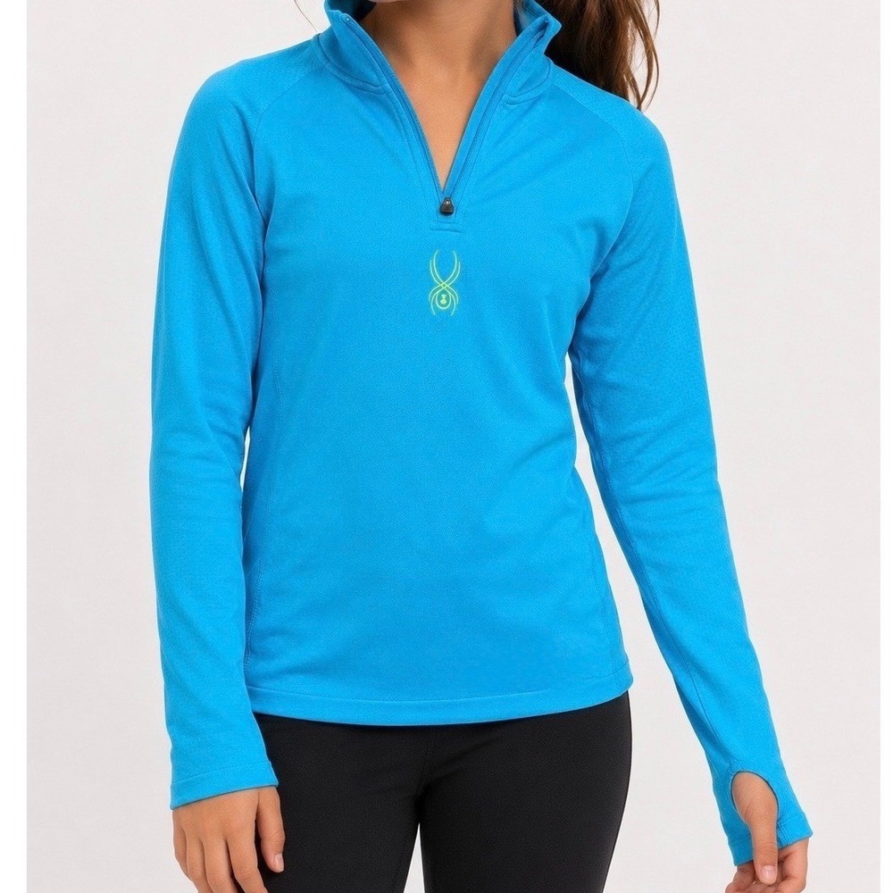 Spyder Quarter Zip Base Layer Girls Small Blue Long Sleeve Thumbhole Athletic